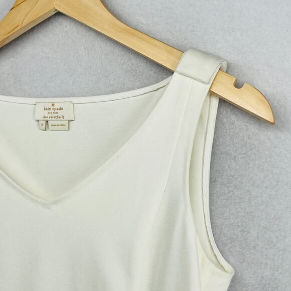 KATE SPADE Top 2 Ponte Sleeveless Peplum Blouse Rayon Blend Tank V-Neck White - Picture 7 of 12